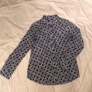 Blue and White Long Sleeve Button Down Shirt